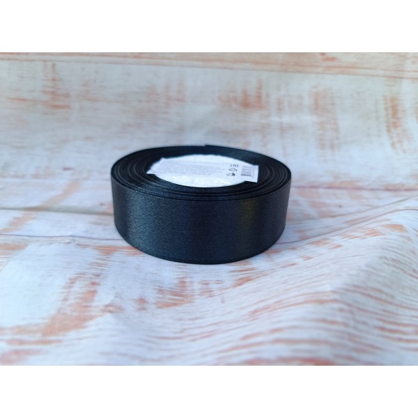 Лента атласная, односторонняя, 25 мм х 25 ярд, черный