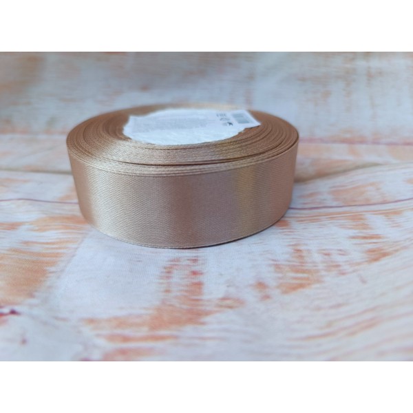 Лента атласная, односторонняя, 25 мм х 25 ярд, ванильный