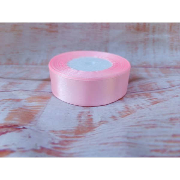 Лента атласная, односторонняя, 25 мм х 25 ярд, пудрово-розовый