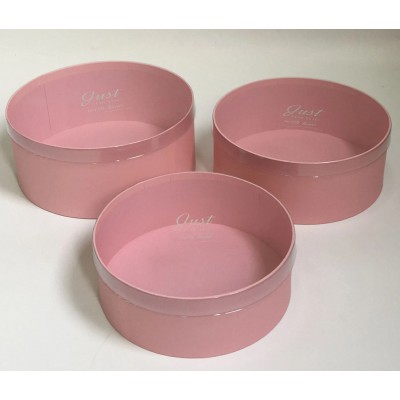 Набор коробок, круглые с прозрачной крышкой, 3 шт., 26,5x11,2 см / 24х9,7 см / 22,5x8,3 см, розовый