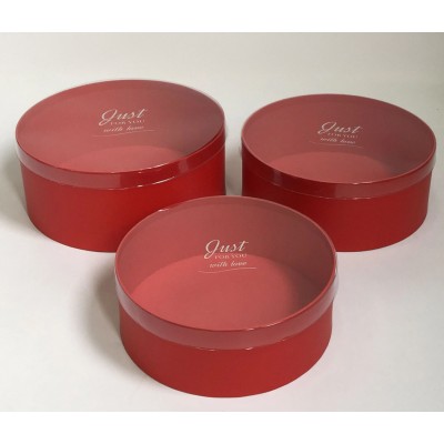 Набор коробок, круглые с прозрачной крышкой, 3 шт., 26,5x11,2 см / 24х9,7 см / 22,5x8,3 см, красный