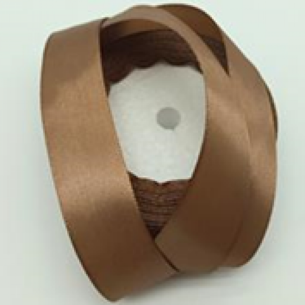 Лента атласная, односторонняя, 25 мм х 25 ярд, шоколадный