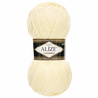 Пряжа ALIZE 'Lanagold' 100гр., 240м (49% шерсть, 51% акрил) 01 кремовый