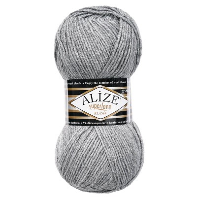 Пряжа ALIZE 'Superlana klasik' (однотонная) 100г 280м (75% акрил, 25% шерсть) 21 серый меланж