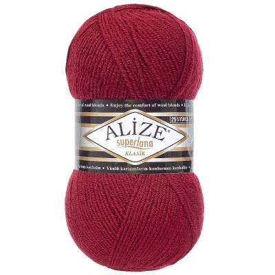 Пряжа ALIZE 'Superlana klasik' (однотонная) 100г 280м (75% акрил, 25% шерсть) 57 бордовый