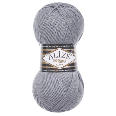 Пряжа ALIZE 'Superlana klasik' (однотонная) 100г 280м (75% акрил, 25% шерсть) 87 угольно-серый
