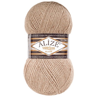 Пряжа ALIZE 'Superlana klasik' (однотонная) 100г 280м (75% акрил, 25% шерсть) 207 светло-коричневый меланж