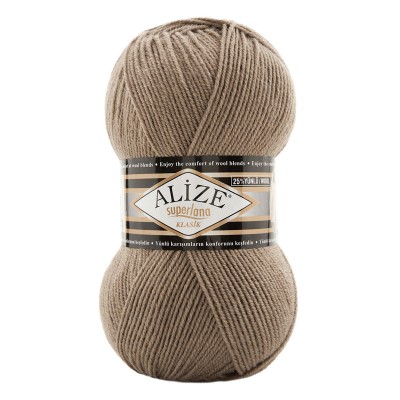 Пряжа ALIZE 'Superlana klasik' (однотонная) 100г 280м (75% акрил, 25% шерсть) 991 песочный