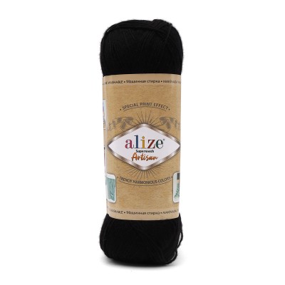 Пряжа ALIZE 'Superwash Artisan' 100г 420м (75% SW шерсть, 25% полиамид) 60 черный
